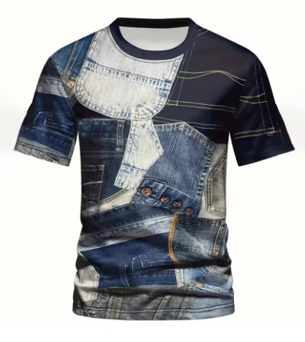 Muško T-shirt s Cartoon 3D otiskom, okrugli izrez, kratki rukavi, poliester Bird's Eye tkanina, regular kroj