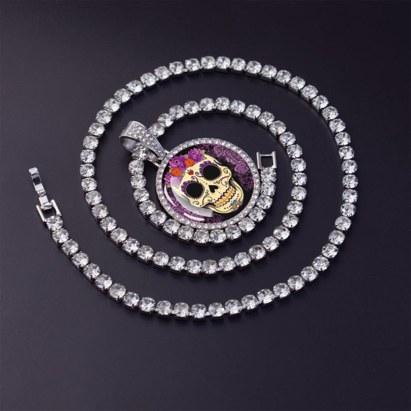 ESSPOC Náhrdelník s príveskom mexická lebka, zinková zliatina, dizajn karikatúrnych prvkov a geometrie, štýl hip-hop, leto 2024