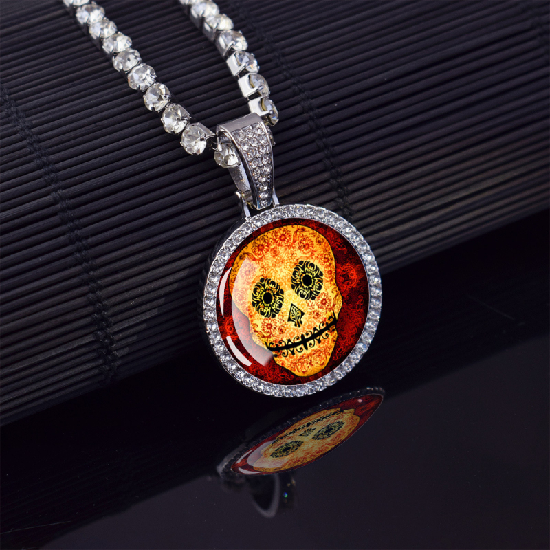 ESSPOC колие с висулка мексикански череп, хип-хоп стил, материал: цинкова сплав, дизайн: карикатурни герои и геометрия, пуснато лято 2024