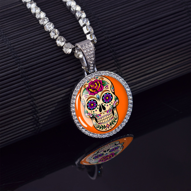 ESSPOC колие с висулка мексикански череп, хип-хоп стил, материал: цинкова сплав, дизайн: карикатурни герои и геометрия, пуснато лято 2024