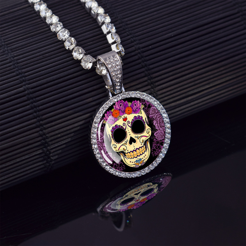 ESSPOC колие с висулка мексикански череп, хип-хоп стил, материал: цинкова сплав, дизайн: карикатурни герои и геометрия, пуснато лято 2024