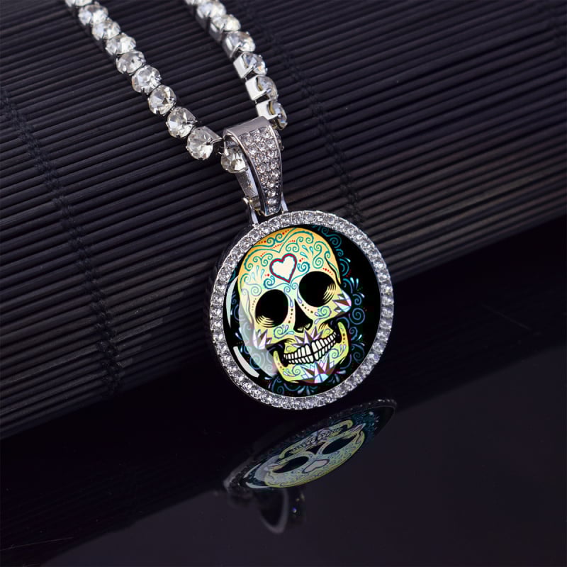 ESSPOC колие с висулка мексикански череп, хип-хоп стил, материал: цинкова сплав, дизайн: карикатурни герои и геометрия, пуснато лято 2024