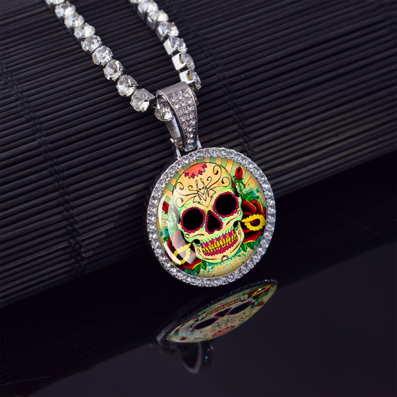 ESSPOC колие с висулка мексикански череп, хип-хоп стил, материал: цинкова сплав, дизайн: карикатурни герои и геометрия, пуснато лято 2024