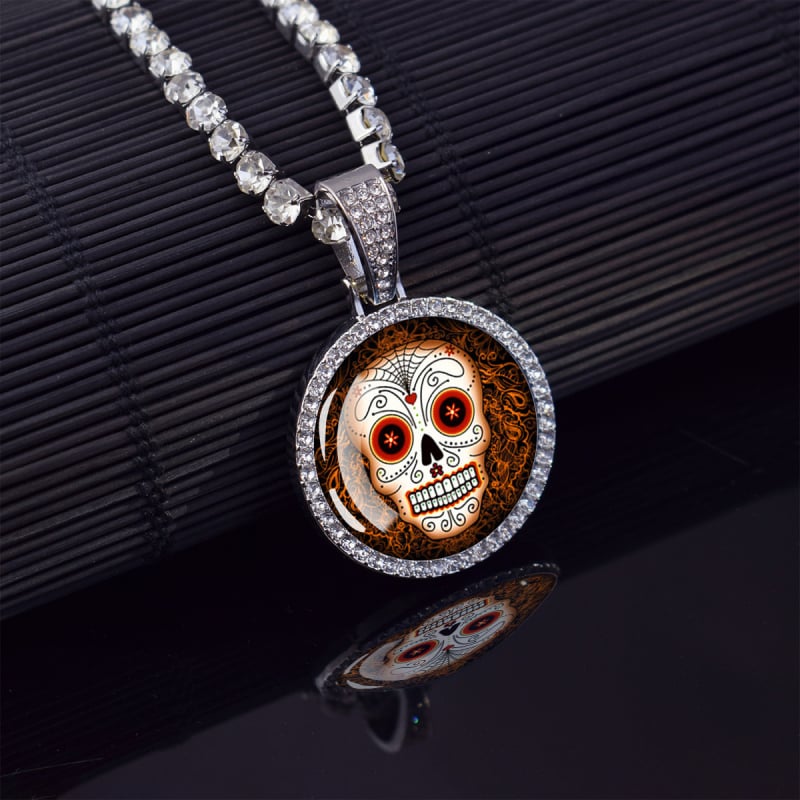 ESSPOC колие с висулка мексикански череп, хип-хоп стил, материал: цинкова сплав, дизайн: карикатурни герои и геометрия, пуснато лято 2024