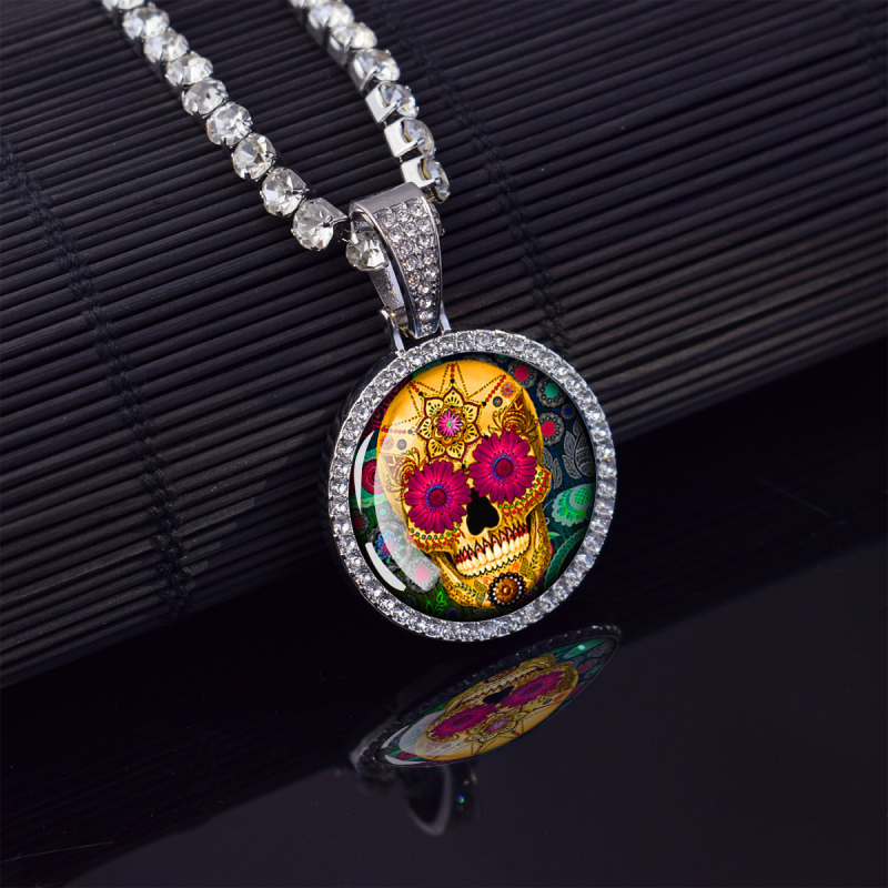 ESSPOC колие с висулка мексикански череп, хип-хоп стил, материал: цинкова сплав, дизайн: карикатурни герои и геометрия, пуснато лято 2024