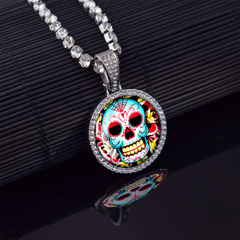 ESSPOC колие с висулка мексикански череп, хип-хоп стил, материал: цинкова сплав, дизайн: карикатурни герои и геометрия, пуснато лято 2024