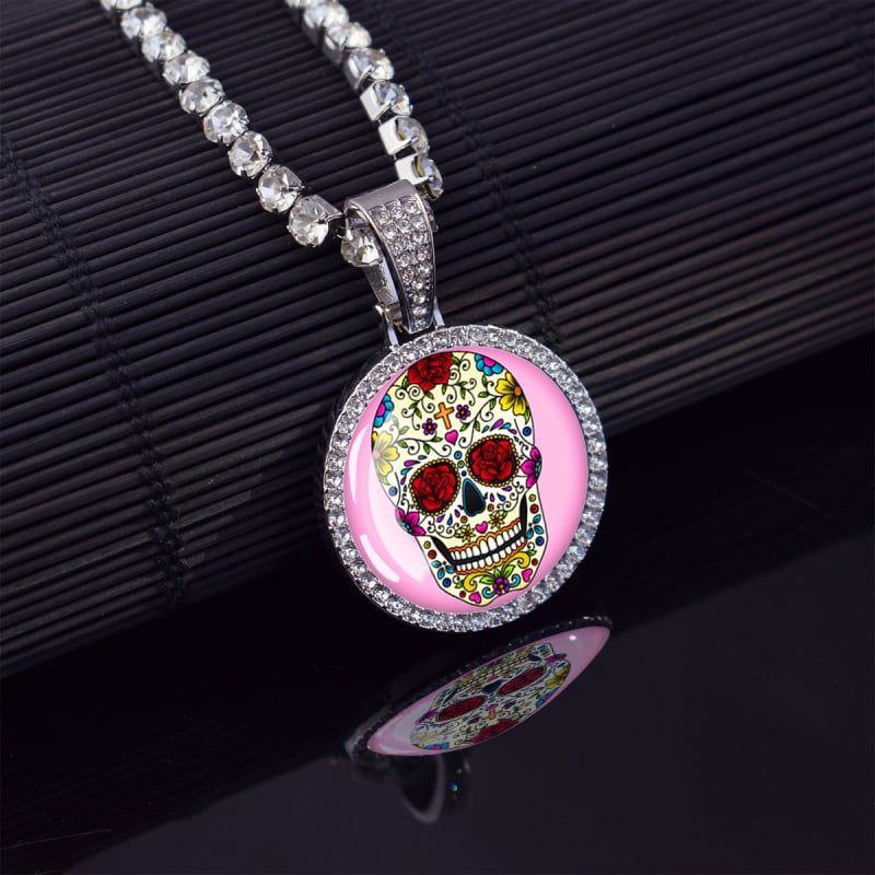 ESSPOC колие с висулка мексикански череп, хип-хоп стил, материал: цинкова сплав, дизайн: карикатурни герои и геометрия, пуснато лято 2024