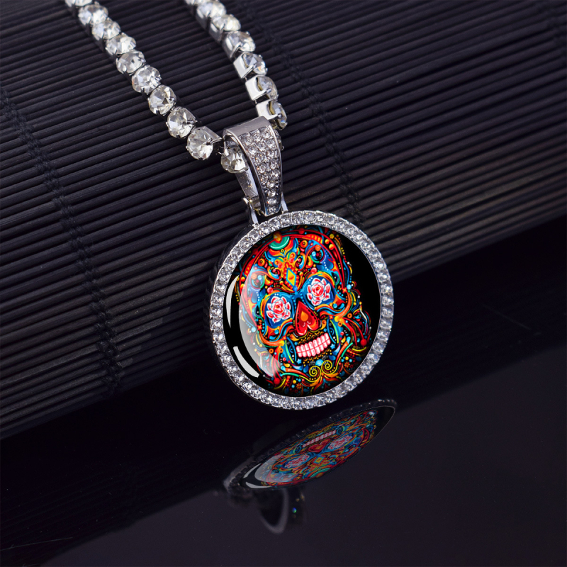 ESSPOC колие с висулка мексикански череп, хип-хоп стил, материал: цинкова сплав, дизайн: карикатурни герои и геометрия, пуснато лято 2024