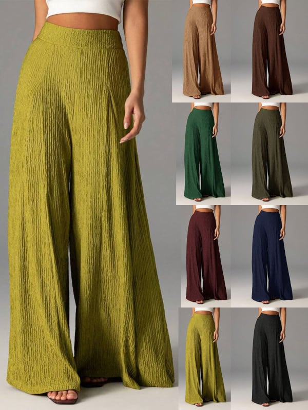 Široke casual hlače za žene, visok pojas, dugačak kroj, poliester 90-95% + spandeks <30%