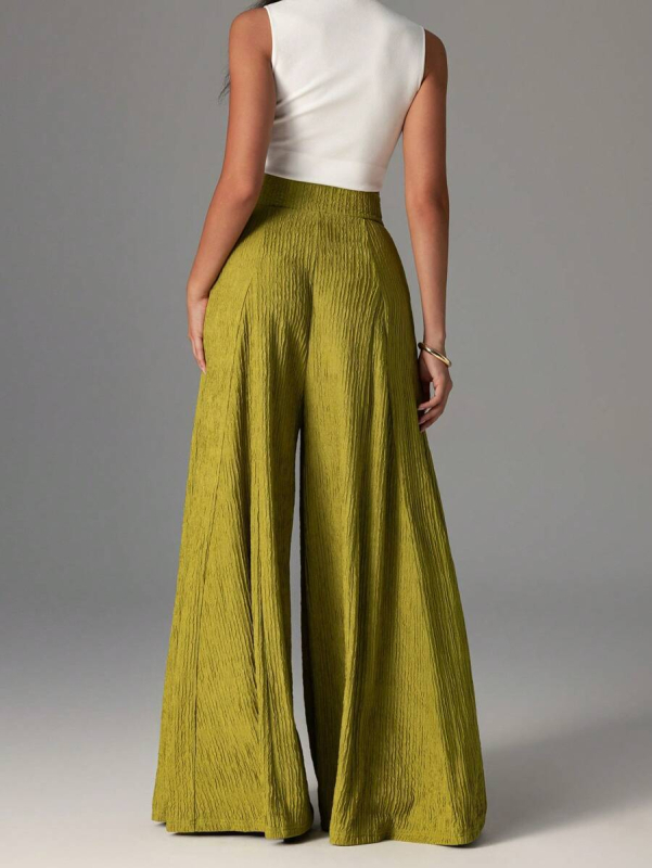 Široke casual hlače za žene, visok pojas, dugačak kroj, poliester 90-95% + spandeks <30%