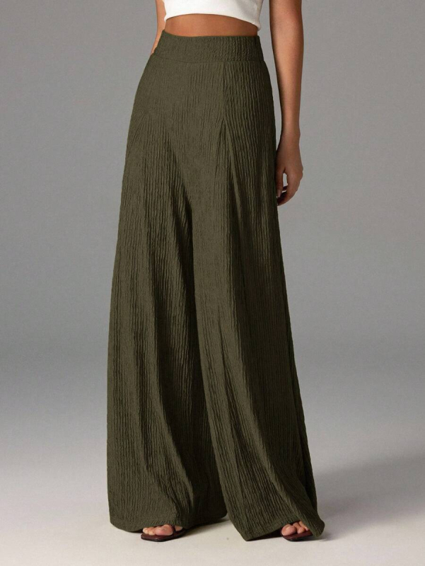 Široke casual hlače za žene, visok pojas, dugačak kroj, poliester 90-95% + spandeks <30%