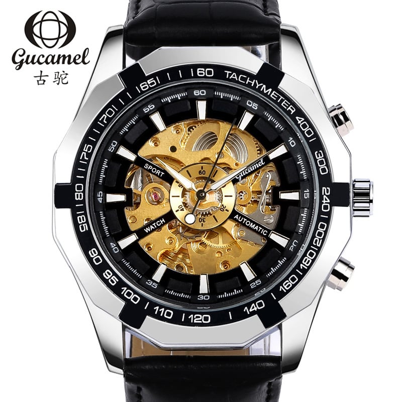 Ancient Camel G043 pánske mechanické hodinky, kožený remienok, puzdro z zinkovej zliatiny, možnosť potlače loga