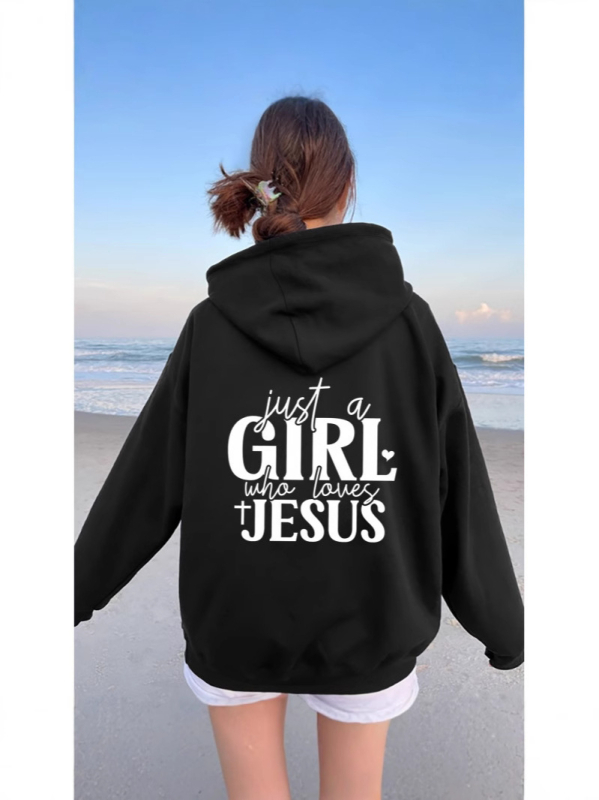 Crna ženska mikina s kapuljom, dugi rukavi, džep kengura, natpis slovima, poliester 95%