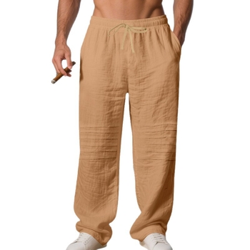 Muške lanene hlače, ravne krojene, srednji porast, prozračne, zatvaranje na šnuru