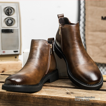 Mužské Chelsea topánky z dvojitej hovädzej kože, podšívka z umelej krátkej chlpy, vložka z umelej krátkej chlpy, podrážka z gumy (Business kožené čižmy)