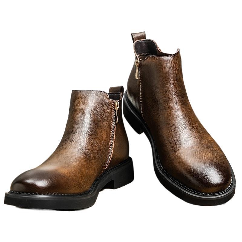 Mužské Chelsea topánky z dvojitej hovädzej kože, podšívka z umelej krátkej chlpy, vložka z umelej krátkej chlpy, podrážka z gumy (Business kožené čižmy)