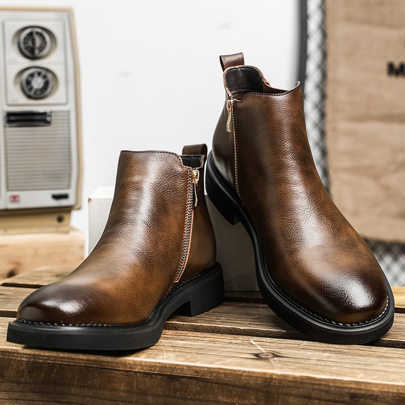 Mužské Chelsea topánky z dvojitej hovädzej kože, podšívka z umelej krátkej chlpy, vložka z umelej krátkej chlpy, podrážka z gumy (Business kožené čižmy)