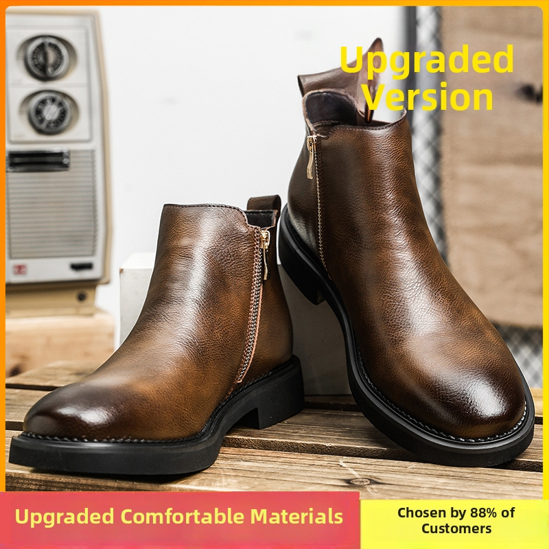 Mužské Chelsea topánky z dvojitej hovädzej kože, podšívka z umelej krátkej chlpy, vložka z umelej krátkej chlpy, podrážka z gumy (Business kožené čižmy)
