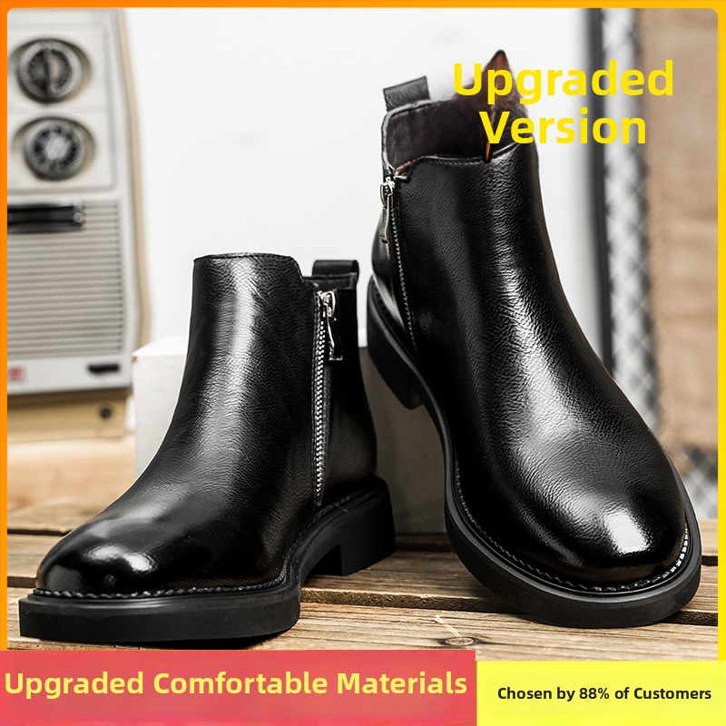 Mužské Chelsea topánky z dvojitej hovädzej kože, podšívka z umelej krátkej chlpy, vložka z umelej krátkej chlpy, podrážka z gumy (Business kožené čižmy)