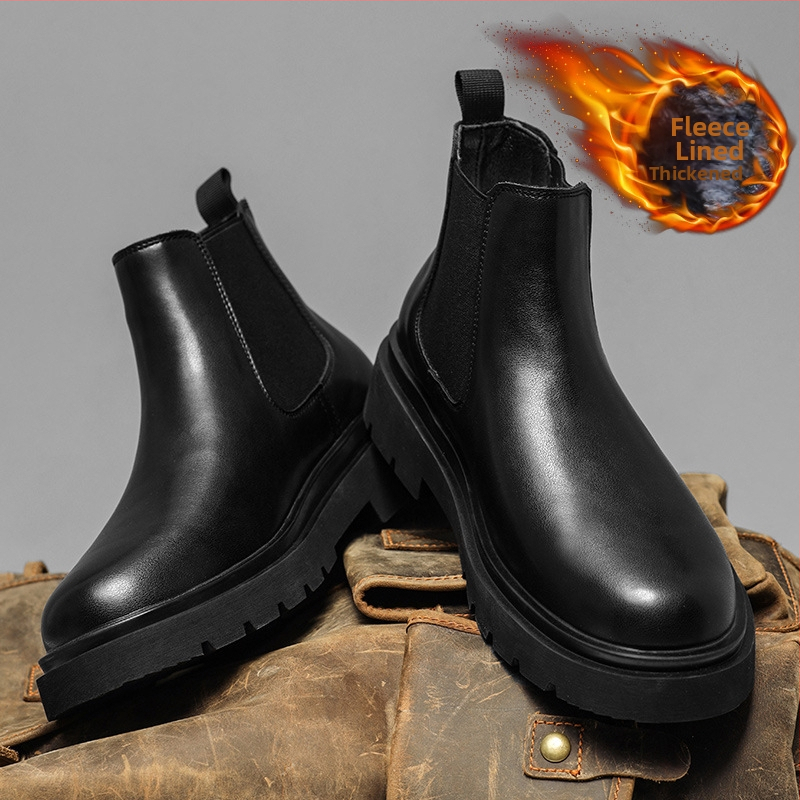 Mužské Chelsea topánky z dvojitej hovädzej kože, podšívka z umelej krátkej chlpy, vložka z umelej krátkej chlpy, podrážka z gumy (Business kožené čižmy)