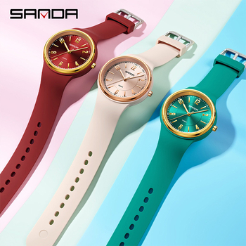 Sanda quartzové hodinky s luminiscenčným displejom, 24-hodinový indikátor, vodotesnosť 30 m, silikónový remienok