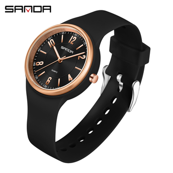 Sanda quartzové hodinky s luminiscenčným displejom, 24-hodinový indikátor, vodotesnosť 30 m, silikónový remienok