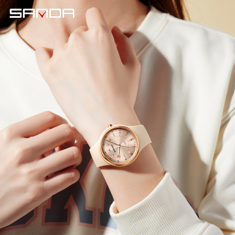 Sanda quartzové hodinky s luminiscenčným displejom, 24-hodinový indikátor, vodotesnosť 30 m, silikónový remienok