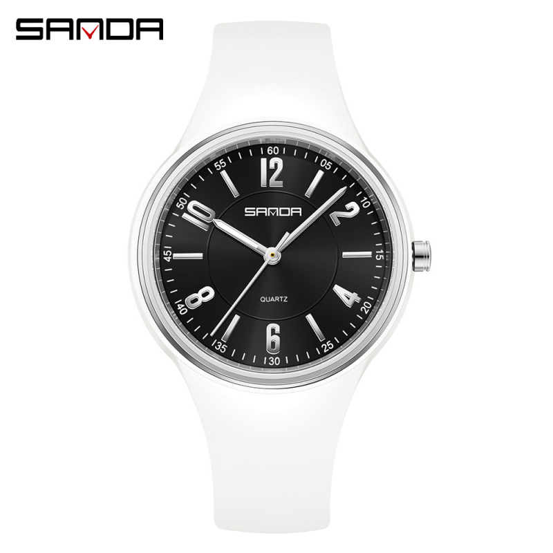 Sanda quartzové hodinky s luminiscenčným displejom, 24-hodinový indikátor, vodotesnosť 30 m, silikónový remienok