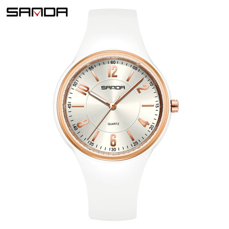 Sanda quartzové hodinky s luminiscenčným displejom, 24-hodinový indikátor, vodotesnosť 30 m, silikónový remienok