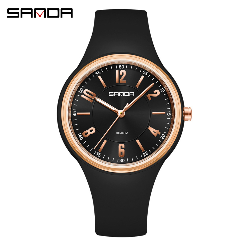 Sanda quartzové hodinky s luminiscenčným displejom, 24-hodinový indikátor, vodotesnosť 30 m, silikónový remienok