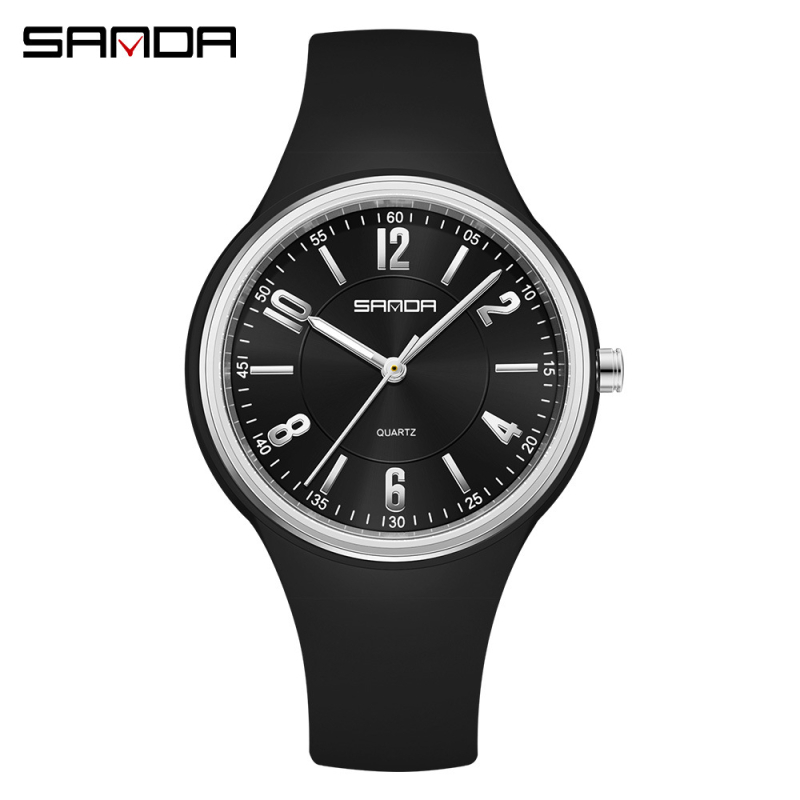 Sanda quartzové hodinky s luminiscenčným displejom, 24-hodinový indikátor, vodotesnosť 30 m, silikónový remienok