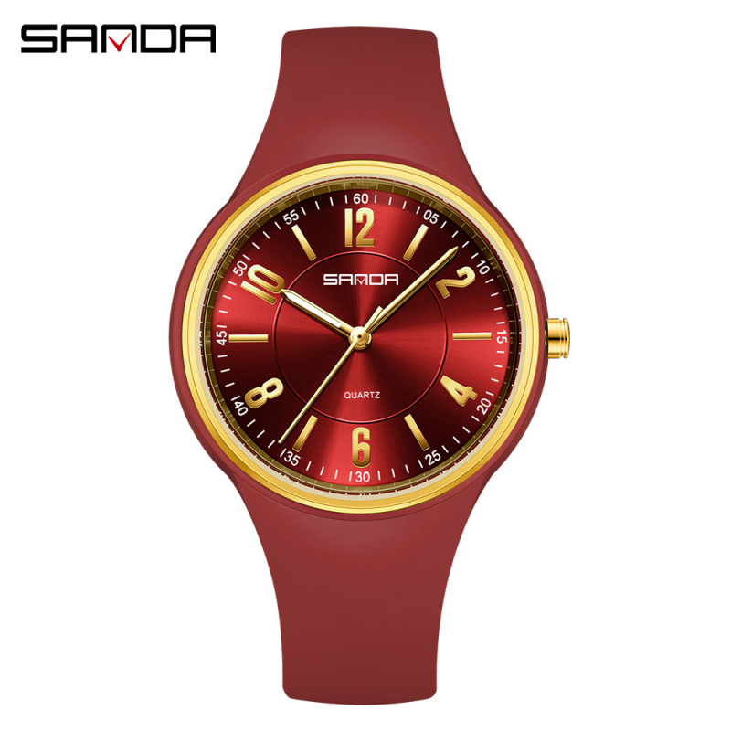 Sanda quartzové hodinky s luminiscenčným displejom, 24-hodinový indikátor, vodotesnosť 30 m, silikónový remienok