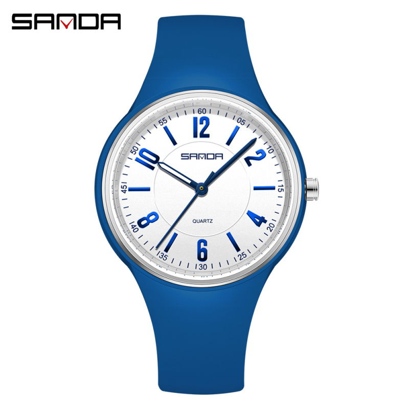 Sanda quartzové hodinky s luminiscenčným displejom, 24-hodinový indikátor, vodotesnosť 30 m, silikónový remienok