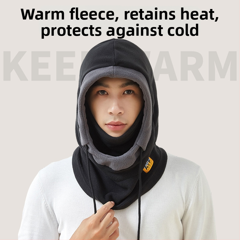 Cyklistická maska s integrovanou čiapkou a šálom, flísová podšívka, vetruodolný materiál, polyester, unisex, vonkajšie zimné jazdy