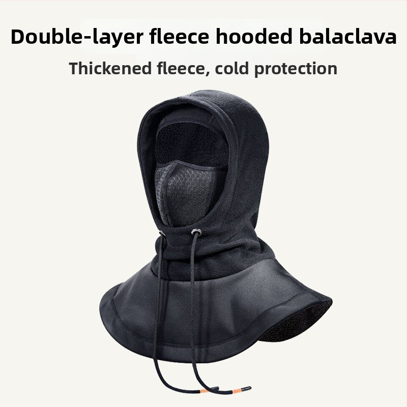 Cyklistická maska s integrovanou čiapkou a šálom, flísová podšívka, vetruodolný materiál, polyester, unisex, vonkajšie zimné jazdy