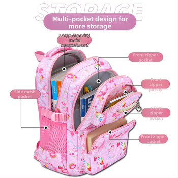 Mergaitėms skirtas trijų dalių Oxford audinio kuprinių komplektas su animaciniu piešiniu, oro pagalvės diržai, kvėpuojantis, ultra lengvas ir sulankstomas – gaivus ir saldus stilius, 5–6 klasei