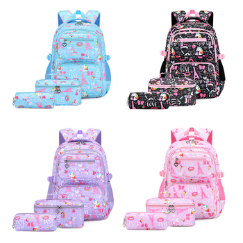 Mergaitėms skirtas trijų dalių Oxford audinio kuprinių komplektas su animaciniu piešiniu, oro pagalvės diržai, kvėpuojantis, ultra lengvas ir sulankstomas – gaivus ir saldus stilius, 5–6 klasei