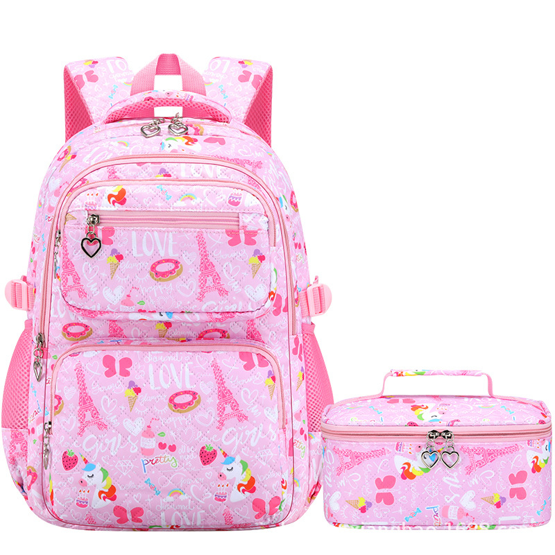 Mergaitėms skirtas trijų dalių Oxford audinio kuprinių komplektas su animaciniu piešiniu, oro pagalvės diržai, kvėpuojantis, ultra lengvas ir sulankstomas – gaivus ir saldus stilius, 5–6 klasei