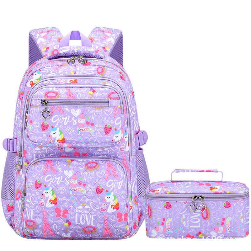 Mergaitėms skirtas trijų dalių Oxford audinio kuprinių komplektas su animaciniu piešiniu, oro pagalvės diržai, kvėpuojantis, ultra lengvas ir sulankstomas – gaivus ir saldus stilius, 5–6 klasei