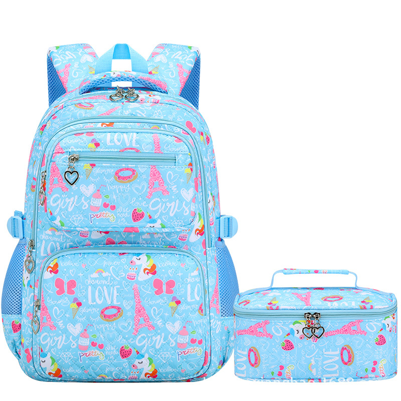 Mergaitėms skirtas trijų dalių Oxford audinio kuprinių komplektas su animaciniu piešiniu, oro pagalvės diržai, kvėpuojantis, ultra lengvas ir sulankstomas – gaivus ir saldus stilius, 5–6 klasei