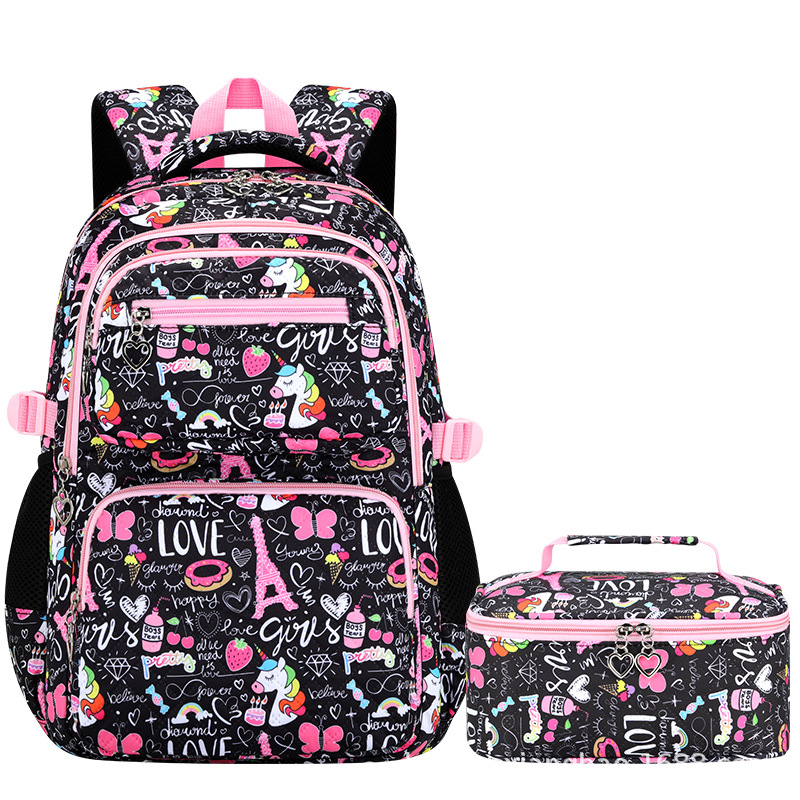 Mergaitėms skirtas trijų dalių Oxford audinio kuprinių komplektas su animaciniu piešiniu, oro pagalvės diržai, kvėpuojantis, ultra lengvas ir sulankstomas – gaivus ir saldus stilius, 5–6 klasei