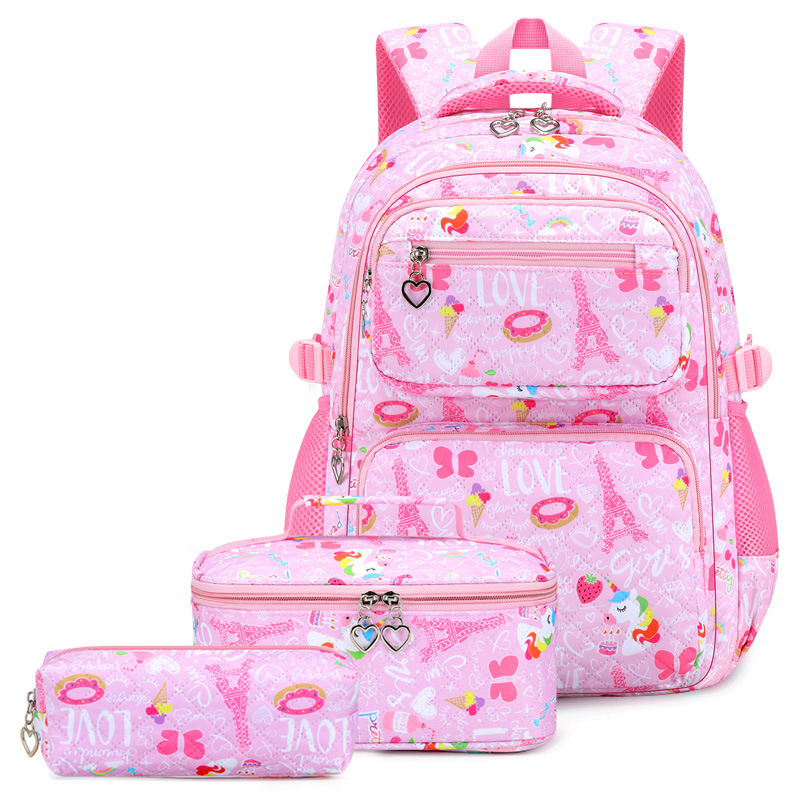 Mergaitėms skirtas trijų dalių Oxford audinio kuprinių komplektas su animaciniu piešiniu, oro pagalvės diržai, kvėpuojantis, ultra lengvas ir sulankstomas – gaivus ir saldus stilius, 5–6 klasei