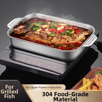 Nerezová oceľová panvica na ryby pre indukčnú platňu — štvorcová, elektroplatovaná povrchová úprava, multifunkčná gril panvička s ľahkou údržbou a proti hrdzi
