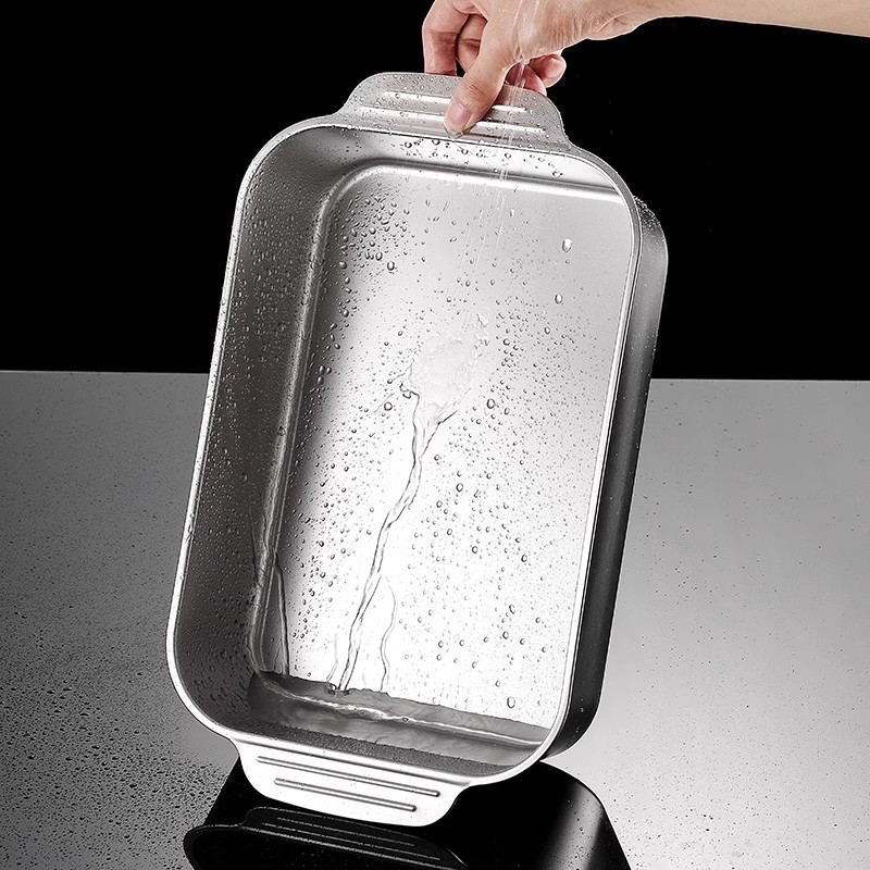 Nerezová oceľová panvica na ryby pre indukčnú platňu — štvorcová, elektroplatovaná povrchová úprava, multifunkčná gril panvička s ľahkou údržbou a proti hrdzi