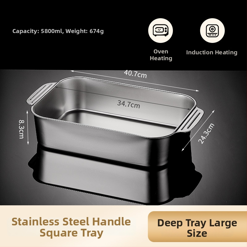 Nerezová oceľová panvica na ryby pre indukčnú platňu — štvorcová, elektroplatovaná povrchová úprava, multifunkčná gril panvička s ľahkou údržbou a proti hrdzi