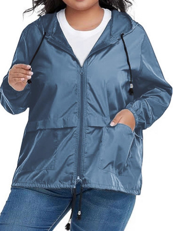 Dámska kapucňová športová nepremokavá bunda s šnúrkou, polyesterová látka, zips, štandardná dĺžka, dlhý rukáv