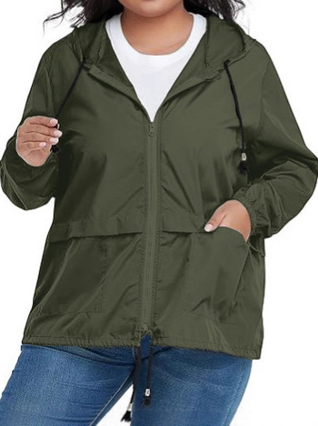 Dámska kapucňová športová nepremokavá bunda s šnúrkou, polyesterová látka, zips, štandardná dĺžka, dlhý rukáv