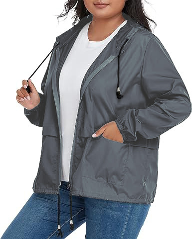 Dámska kapucňová športová nepremokavá bunda s šnúrkou, polyesterová látka, zips, štandardná dĺžka, dlhý rukáv