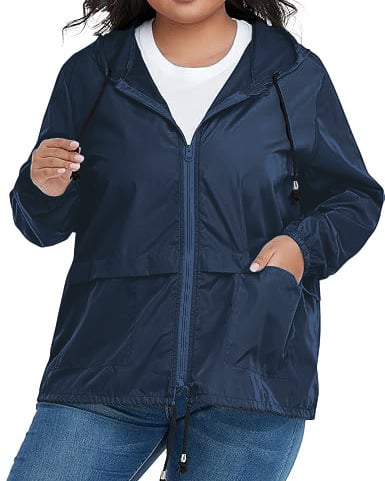 Dámska kapucňová športová nepremokavá bunda s šnúrkou, polyesterová látka, zips, štandardná dĺžka, dlhý rukáv