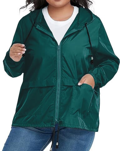 Dámska kapucňová športová nepremokavá bunda s šnúrkou, polyesterová látka, zips, štandardná dĺžka, dlhý rukáv